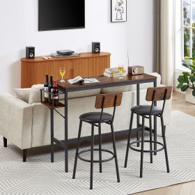 Bar Table Set with wine bottle storage rack. Rustic Brown,47.24'' L x 15.75'' W x 35.43'' H.